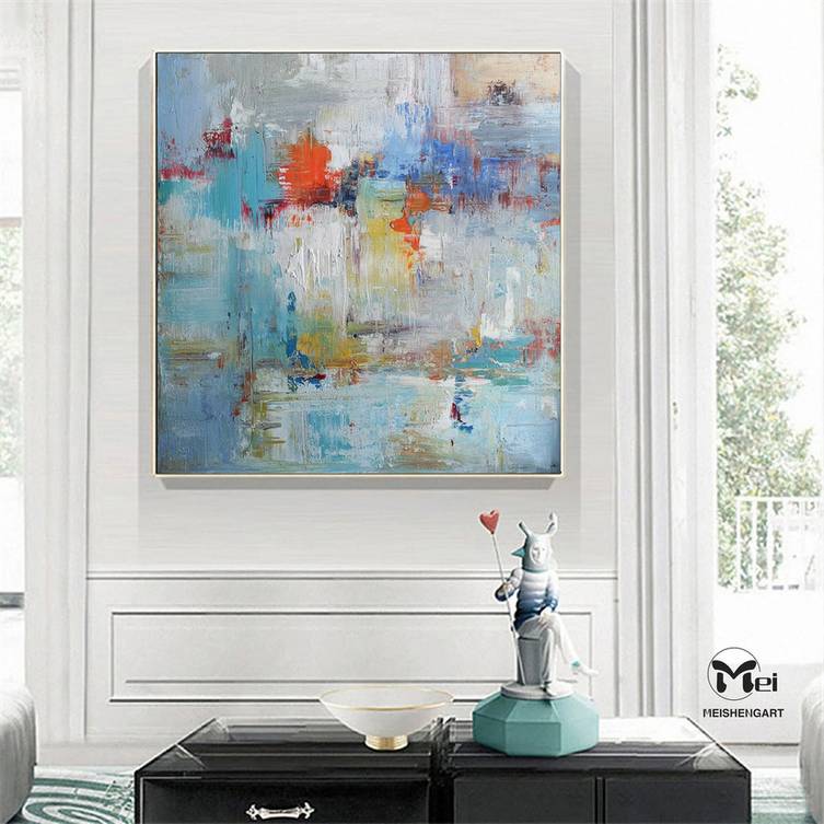 Heavy Gray Texture Blue Abstract Canvas Wall Art V0MQZ wall art
